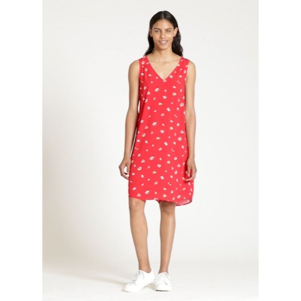 GAP Floral Shift Dress Women L Red Sleeveless Lightweight Casual Summer Dress